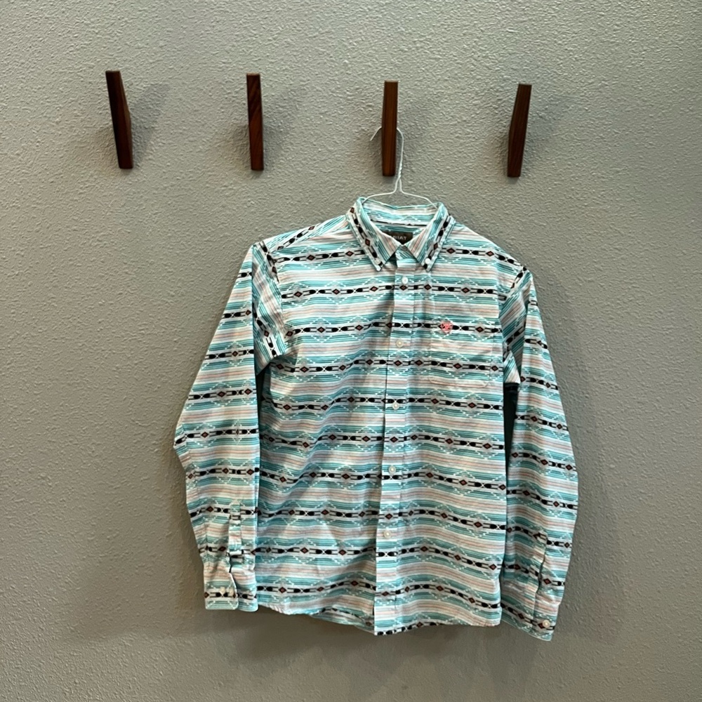 Ariat Kids' Patterned Button Down Shirt - Blue and White